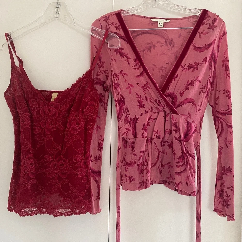 Banana Republic I Y2K I Pink Raspberry Faux Wrap Printed Top & Cami - Picture 3 of 16